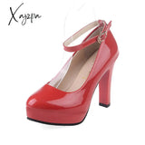 Xajzpa - Sexy Ankle Strap 9Cm High Heels Patent Leather Round Toe Female Platform Summer Shoes