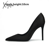 Xajzpa - Sexy High Heels Shoes Women’s Autumn Silk Pointed Thin Heeled Satin Elegant Pumps Black