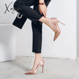 Xajzpa - Sexy High Heels Shoes Women's Autumn Silk Pointed Thin Heeled Satin Elegant Pumps Black Nude Fashion High-heeled  33 42