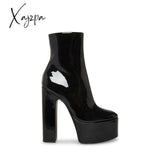 Xajzpa - Sexy Patent Leather Platform Ankle Boots New In Autumn Winter Thick High Heel Pump Suede