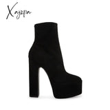 Xajzpa - Sexy Patent Leather Platform Ankle Boots New In Autumn Winter Thick High Heel Pump Suede