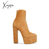 Xajzpa - Sexy Patent Leather Platform Ankle Boots New In Autumn Winter Thick High Heel Pump Suede