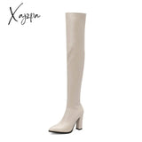 Xajzpa - Sexy Thigh High Boots Women Autumn Winter Elastic Leather Over-The-Knee For Black Heels