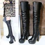 Xajzpa - Sexy Waterproof Knee-length High-tube Women's Boots Thick-soled Soft Leather Round Toe Nightclub Pole Dance Boots