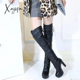 Xajzpa - Sexy Waterproof Knee-Length High-Tube Women’s Boots Thick-Soled Soft Leather Round Toe