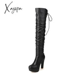 Xajzpa - Sexy Waterproof Knee-Length High-Tube Women’s Boots Thick-Soled Soft Leather Round Toe