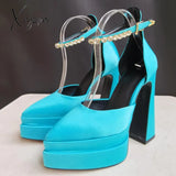 Xajzpa - Sexy Women’s Sandals Genuine Leather Pumps Summer New Thick High-Heel Platform Wedding