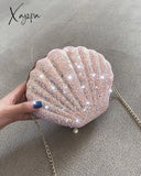 Xajzpa - Shell Shaped Glitter Chain Satchel Bag