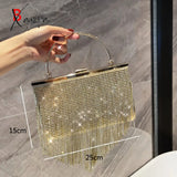 Xajzpa - Shining Tassel Crystal Handle Rhinestones Evening Clutch Bag Purses And Handbag Luxury