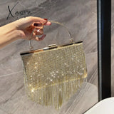 Xajzpa - Shining Tassel Crystal Handle Rhinestones Evening Clutch Bag Purses And Handbag Luxury