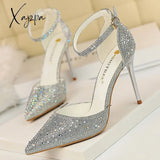 Xajzpa - Shoes Shiny Rhinestones High Heels Ladies Women Pumps Stiletto Sweet Wedding Sandals 10 Cm