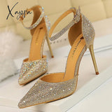 Xajzpa - Shoes Shiny Rhinestones High Heels Ladies Shoes Women Pumps Stiletto Sweet Women Heels Wedding Shoes Women Sandals 10 Cm