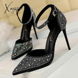 Xajzpa - Shoes Shiny Rhinestones High Heels Ladies Women Pumps Stiletto Sweet Wedding Sandals 10 Cm