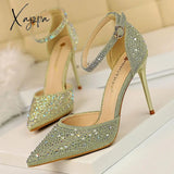 Xajzpa - Shoes Shiny Rhinestones High Heels Ladies Women Pumps Stiletto Sweet Wedding Sandals 10 Cm