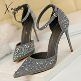 Xajzpa - Shoes Shiny Rhinestones High Heels Ladies Women Pumps Stiletto Sweet Wedding Sandals 10 Cm