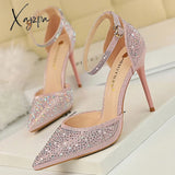 Xajzpa - Shoes Shiny Rhinestones High Heels Ladies Women Pumps Stiletto Sweet Wedding Sandals 10 Cm