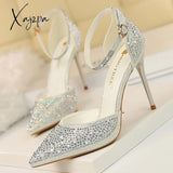 Xajzpa - Shoes Shiny Rhinestones High Heels Ladies Women Pumps Stiletto Sweet Wedding Sandals 10 Cm