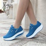 Xajzpa - Shoes Woman Pu Leather Breathable Sneakers Women Shoes Waterproof Wedges Platform