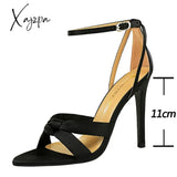 Xajzpa - Shoes Women 11Cm High Heels Summer Pumps Stilettos Sexy Party Satin Hollowed Out Sandals