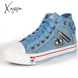 Xajzpa - Shoes Women Canvas Chic High Top Denim Leisure Footwear Womens All-Match Flat Zipper Walk