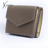 Xajzpa - Short Three Fold Leather Wallet New Fashion Women's Cowhide Cabinet Color Contrast Multi Card Pocket Wallet