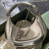 Xajzpa - Silver Glossy Handbags For Women Designer Luxury 2023 New Trend Shoulder Bag Chain Pu