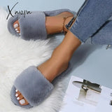 Xajzpa - Simple Casual Women Home Slippers Fashion Fur Open Toe Indoor Winter Flat Non-Slip Keep