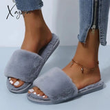 Xajzpa - Simple Casual Women Home Slippers Fashion Fur Open Toe Indoor Winter Flat Non-Slip Keep