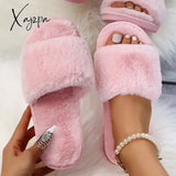 Xajzpa - Simple  Casual Women Home Slippers Fashion Fur Slippers Open Toe Indoor Winter Flat Non-slip Keep Warm Female Slippers