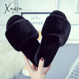 Xajzpa - Simple Casual Women Home Slippers Fashion Fur Open Toe Indoor Winter Flat Non-Slip Keep