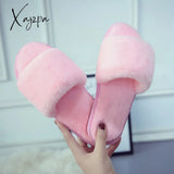 Xajzpa - Simple Casual Women Home Slippers Fashion Fur Open Toe Indoor Winter Flat Non-Slip Keep