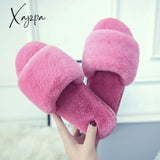 Xajzpa - Simple Casual Women Home Slippers Fashion Fur Open Toe Indoor Winter Flat Non-Slip Keep