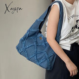 Xajzpa - Simple Denim Tote Bags For Women 2023 Fashion Solid Color Shoulder Autumn And Winter Girl