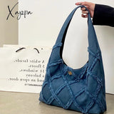 Xajzpa - Simple Denim Tote Bags For Women 2023 Fashion Solid Color Shoulder Autumn And Winter Girl