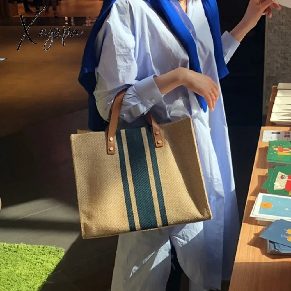 Xajzpa - Simple Fashion Large-Capacity Handbag For Ladies Vintage Striped Tote Female Portable Ol
