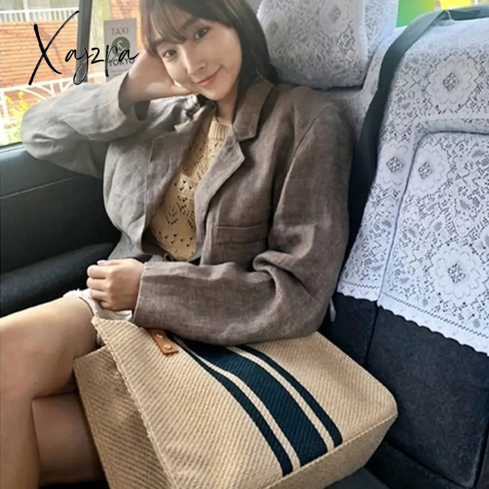 Xajzpa - Simple Fashion Large-Capacity Handbag For Ladies Vintage Striped Tote Female Portable Ol