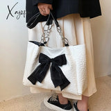 Xajzpa - Simple Tote Bag For Women 2023 Fashion Solid Color Shoulder With Bow Girl Metal Ring