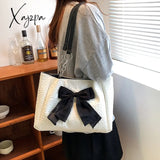 Xajzpa - Simple Tote Bag For Women 2023 Fashion Solid Color Shoulder With Bow Girl Metal Ring