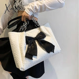 Xajzpa - Simple Tote Bag For Women 2023 Fashion Solid Color Shoulder With Bow Girl Metal Ring