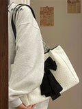 Xajzpa - Simple Tote Bag For Women 2023 Fashion Solid Color Shoulder With Bow Girl Metal Ring