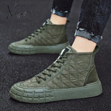 Xajzpa - Size 39-44 Mens Snow Boots Winter Male Martin Botas Lace-Up High Top Shoes Motorcycle