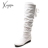 Xajzpa - Size 43 Knee-High Boots Thick Heel Stretch Pu Leather Botas Sweet Thin Leg Long Women