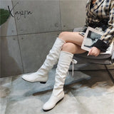 Xajzpa - Size 43 Knee-High Boots Thick Heel Stretch Pu Leather Botas Sweet Thin Leg Long Women