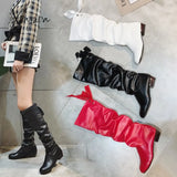 Xajzpa - Size 43 Knee-High Boots Thick Heel Stretch Pu Leather Botas Sweet Thin Leg Long Women