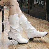 Xajzpa - Size 43 Knee-High Boots Thick Heel Stretch Pu Leather Botas Sweet Thin Leg Long Women