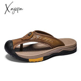 Xajzpa - Slippers Genuine Leather Men’s Flip Flops Summer Beach Casual Shoes For Men Claquettes
