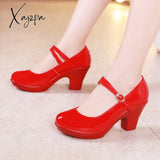 Xajzpa - Small Size 32-43 Medium Block Heel Platform Shoes Women Wedding Red White Fall Mary Jane