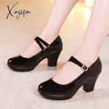 Xajzpa - Small Size 32-43 Medium Block Heel Platform Shoes Women Wedding Red White Fall Mary Jane