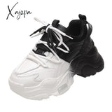 Xajzpa - Sneakers Women Top Quality Leather Platform Shoes 8Cm High Heel Casual Round Toe Mixed