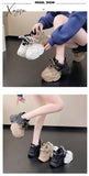 Xajzpa - Sneakers Women Top Quality Leather Platform Shoes 8Cm High Heel Casual Round Toe Mixed